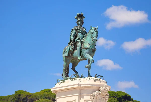Posąg Króla Jose Jego Konia Praca Comercio Lizbonie Symbol Portugalii — Zdjęcie stockowe