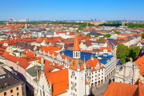 Munich downtown aerial view . Aerial view of Munich old town in Bavaria