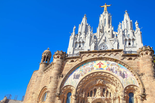Temple of the Sacred Heart of Jesus in Barcelona . Roman Catholic church located on the summit of Mount Tibidabo