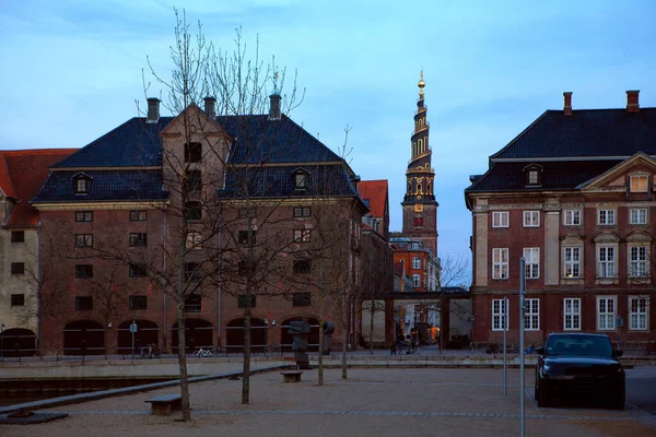 Quartier Copenhague Soirée Eglise Notre Sauveur Copenhague — Photo