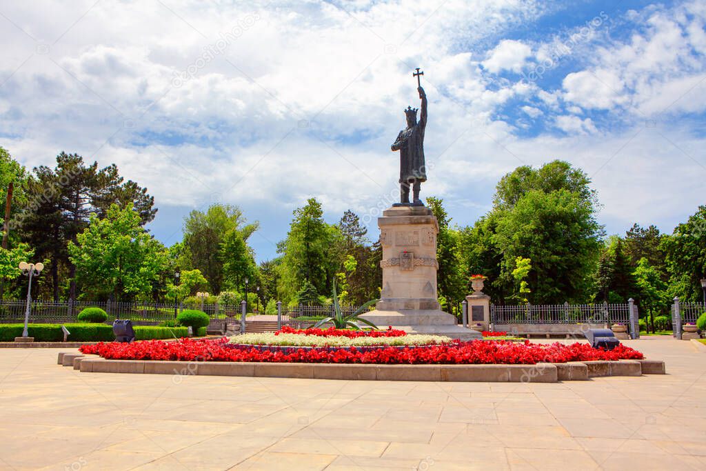 Stephen the Great Monument in Chisinau . Central Park in Moldova Capital City 