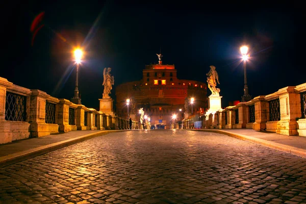 Castelo Vaticano Sant Angelo Iluminado Noite — Fotografia de Stock
