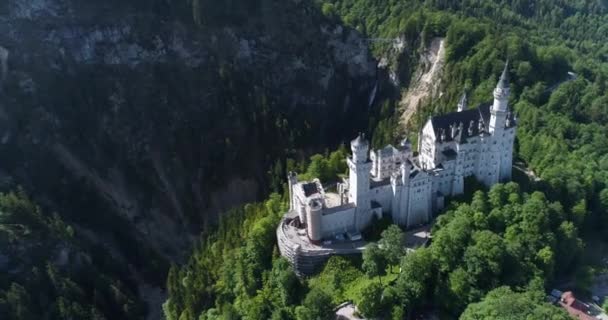 Vista aérea del castillo de Neuschwanstein en el verde paisaje de verano. Alemania — Vídeo de stock