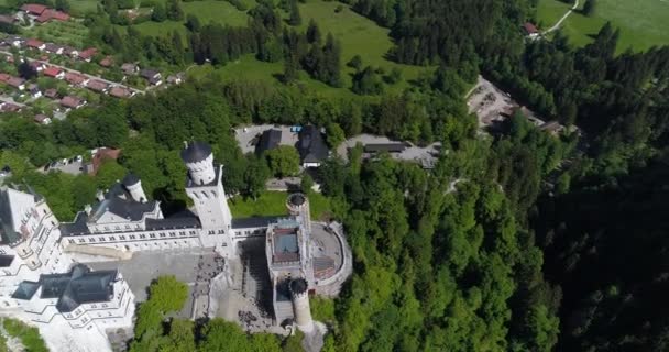 Vista aérea do Castelo de Neuschwanstein na paisagem verde de verão. Alemanha — Vídeo de Stock