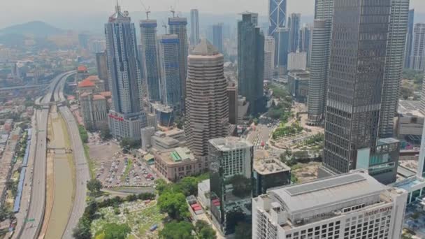 Luftaufnahme Von Petronas Zwillingsturm Der Stadt Kuala Lumpur Drohnenvideo Kuala — Stockvideo