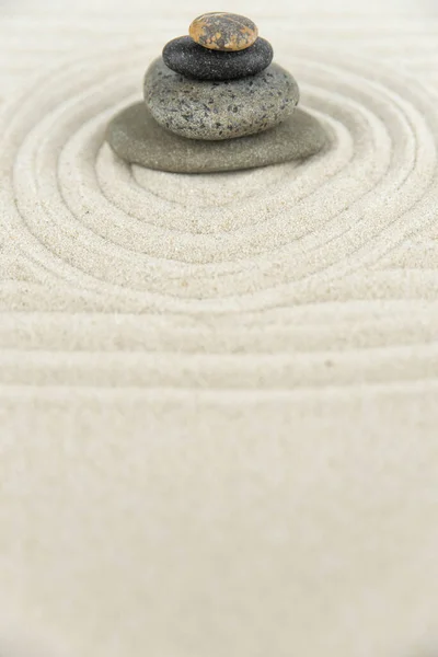 Jardin Zen Pyramides Pierres Blanches Grises Zen Sur Sable Blanc — Photo