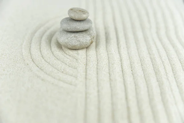 Jardin Zen Pyramides Pierres Blanches Grises Zen Sur Sable Blanc — Photo