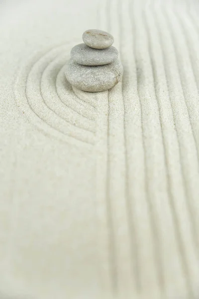 Jardin Zen Pyramides Pierres Blanches Grises Zen Sur Sable Blanc — Photo