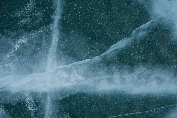 Struttura Del Ghiaccio Primo Piano Lago Baikal Congelato Siberia Bellissimo — Foto Stock