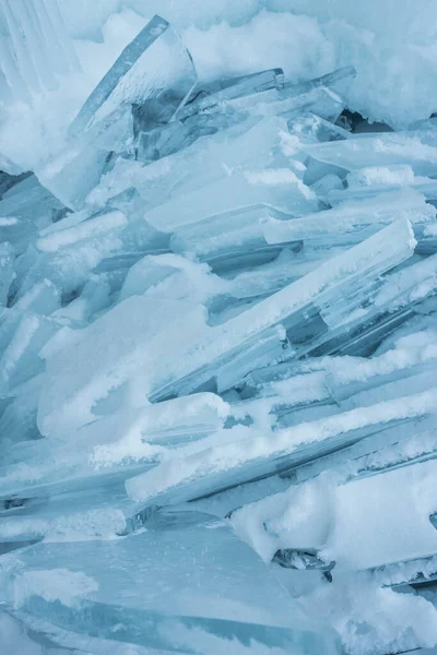 Zbliżenie Tekstury Lodu Zamarznięte Jezioro Baikal Syberii Piękny Pęknięty Lód — Zdjęcie stockowe