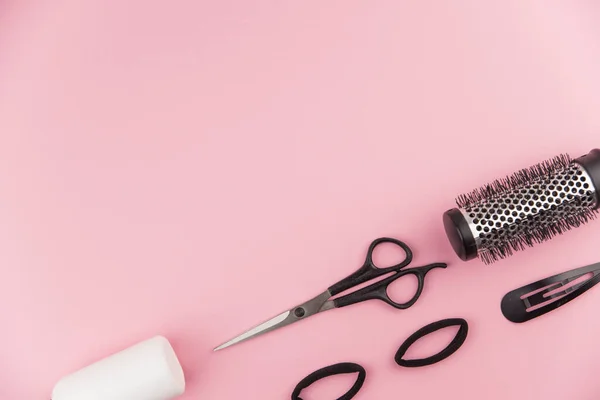 Profesjonalne Narzędzia Fryzjerskie Miejsca Kopiowania Wyposażenie Stylista Włosów Zestaw Różowym — Zdjęcie stockowe