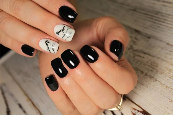 Glamorous Black Manicure Beautiful Long Nails — Stock Photo, Image