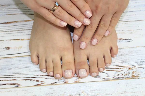Fashionable Beige Pedicure Beautiful Textural Background — Stock Photo, Image