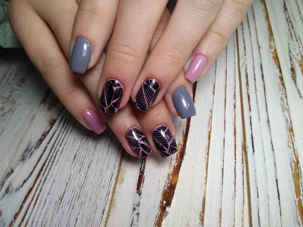 Beautiful Nail Design Female Hands Background — Stock Photo, Image
