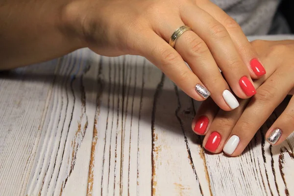 Mooie Roze Manicure Van Nagels Achtergrond Van Modieuze Textuur — Stockfoto