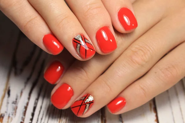 Trendy Rode Manicure Lange Mooie Nagels — Stockfoto