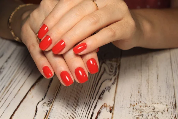 Belle Manucure Rouge Des Ongles Sur Fond Texture Mode — Photo