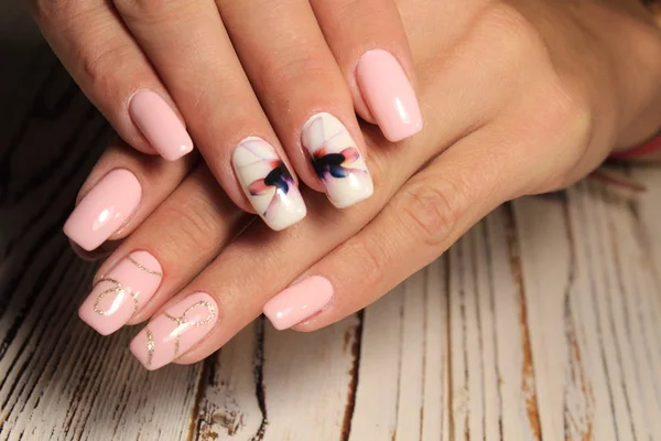 Hermosa Manicura Moda Con Diseño Uñas Largas — Foto de Stock