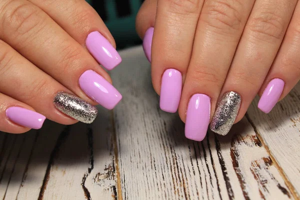 Trendy Roze Manicure Van Nagels Een Mooie Textuur Achtergrond — Stockfoto