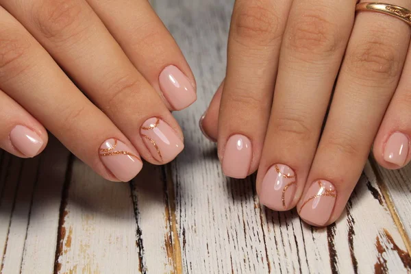 Mooie Roze Manicure Van Nagels Achtergrond Van Modieuze Textuur — Stockfoto