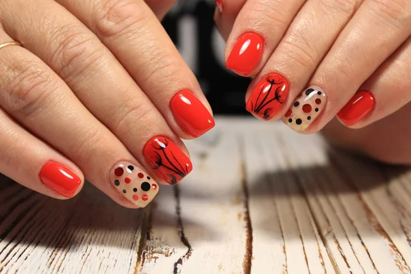 Manicure Vermelho Elegante Fundo Bela Textura — Fotografia de Stock