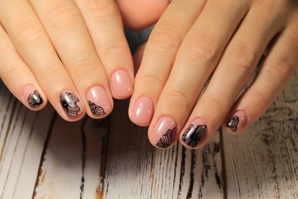 Mooie Mode Manicure Met Een Ontwerp Lange Nagels — Stockfoto