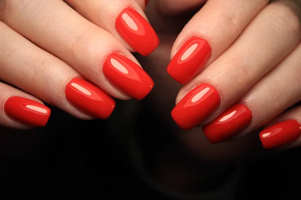 Fashion Red Manicure Beautiful Female Hands — Stock Photo, Image