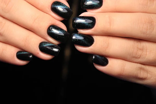 Bella Manicure Nera Con Design Unghie Lunghe — Foto Stock