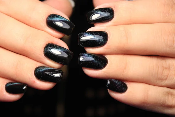 Fashionable Black Manicure Beautiful Female Hands — Stock Photo, Image