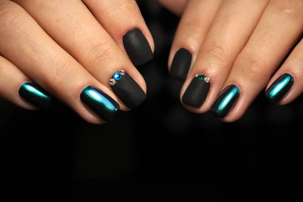 Glam Black Manicure Beautiful Female Hands — Stock Photo, Image