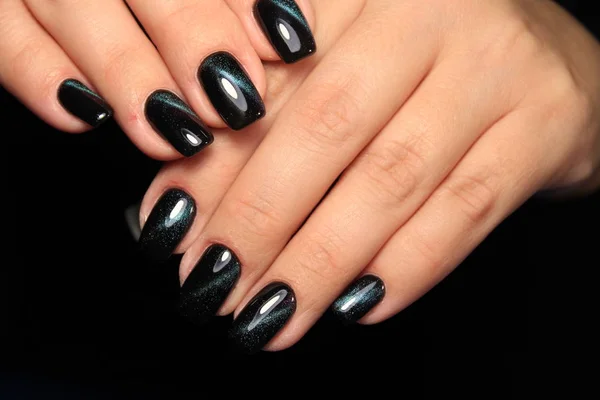 Uñas Negras Largas Con Hermoso Diseño Moda — Foto de Stock