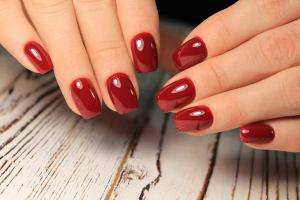 Glamorous Red Manicure Beautiful Female Hands — Stock Photo, Image