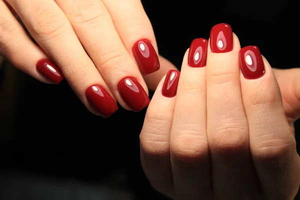 Stylish Red Manicure Long Beautiful Hands — Stock Photo, Image