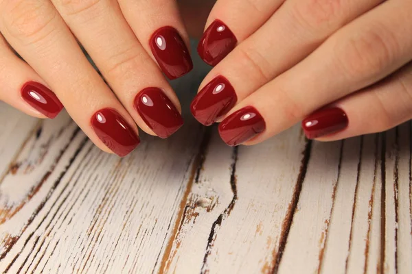 Stylish Red Manicure Long Beautiful Hands — Stock Photo, Image