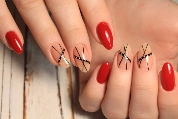 Manicura Uñas Largas Con Hermoso Diseño Moda — Foto de Stock