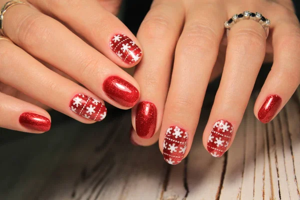 Christmas Manicure Artificial Nails Beautiful Background — Stock Photo, Image