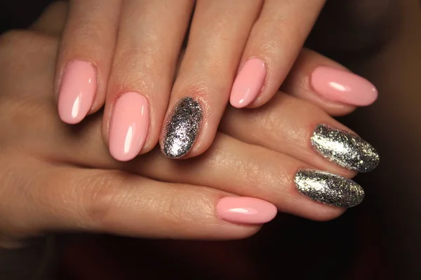 Glamorous Pink Manicure Beautiful Female Hands — Stock Photo, Image