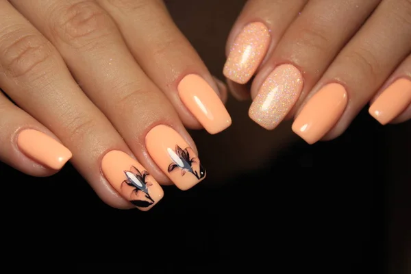 Piękne Kobiece Dłonie Modny Manicure Tle — Zdjęcie stockowe