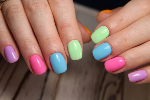 Bella Manicure Multicolore Strutturato Moda Sfondo Chiodo — Foto Stock