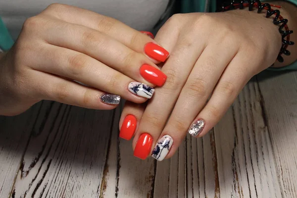 Glamorous Red Manicure Beautiful Female Hands — Stock Photo, Image