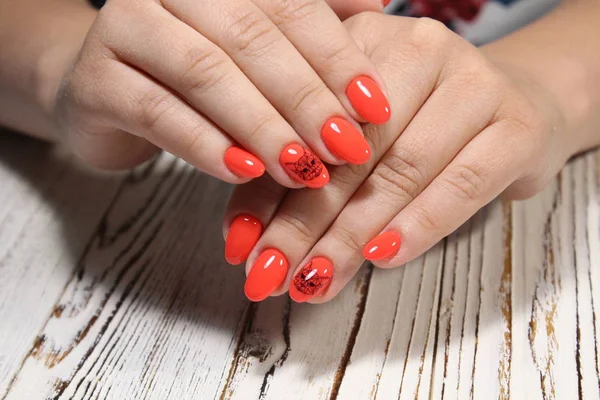 Glamorous Red Manicure Beautiful Female Hands — Stock Photo, Image