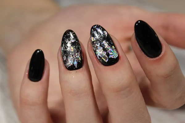 Mooie Mode Manicure Met Een Ontwerp Lange Nagels — Stockfoto