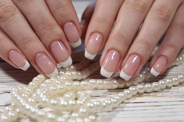 Piękny Manicure Francuski Tle Modny — Zdjęcie stockowe