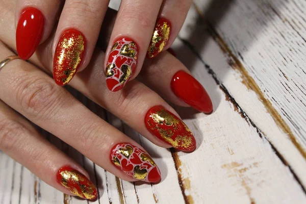 holiday manicure for Valentine\'s Day on long nails