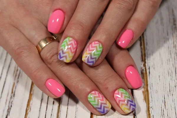 Mooie Roze Manicure Achtergrond Van Een Trendy Textuur — Stockfoto