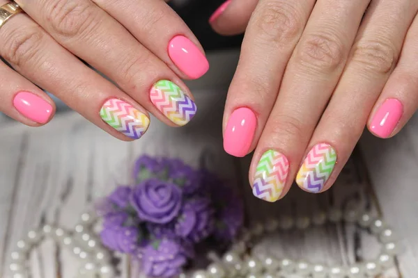 Sexy Roze Manicure Lange Mooie Nagels — Stockfoto