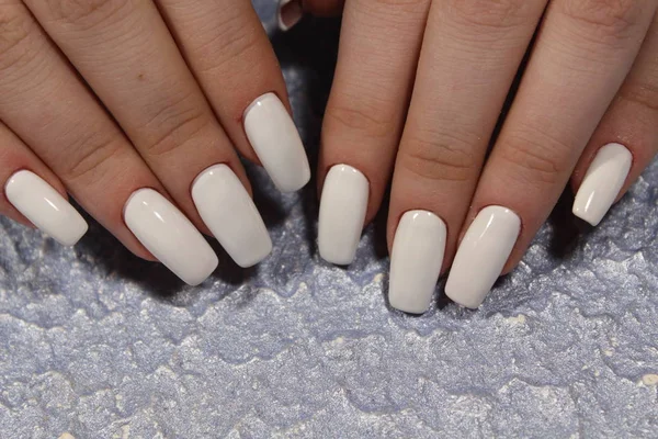 Beaux Ongles Blancs Sur Fond Texture Tendance — Photo