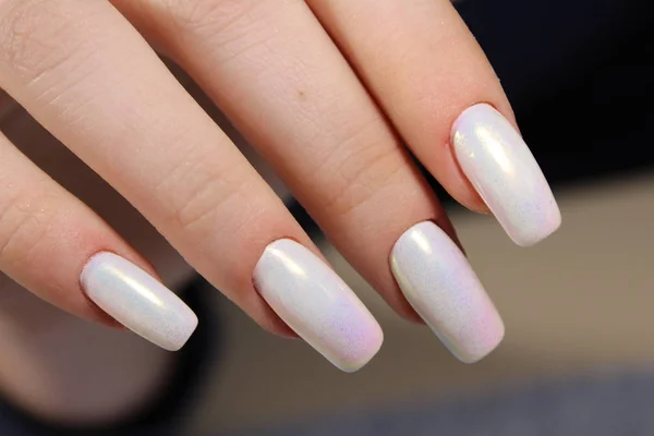 Mooie Parel Manicure Witte Nagels Textuur Achtergrond — Stockfoto