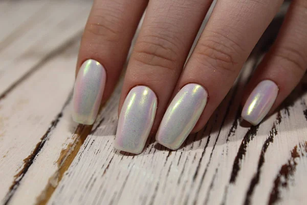 Trendy Parel Manicure Van Nagels Een Mooie Textuur Achtergrond — Stockfoto