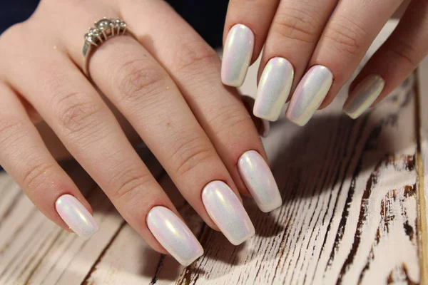 Modieuze Witte Manicure Van Nagels Een Mooie Textuur Achtergrond — Stockfoto